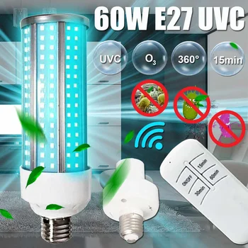 

E27 60W UV Ozone Germicidal Lamp UVC Corn Light Sterilizer with Timer Function Remote Control Ultraviolet Disinfection LED Bulb