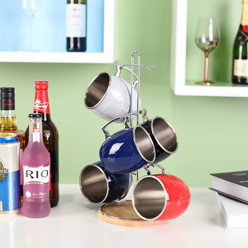 Wood Stand and Metal Bracket Transparent 5pieces Spray Paint Christmas Mug