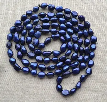 

select colour Jewelry Hot selling Real Pearl Necklace,Navy Color 8x11mm 49 Inches Baroque Shape Freshwater Pearl