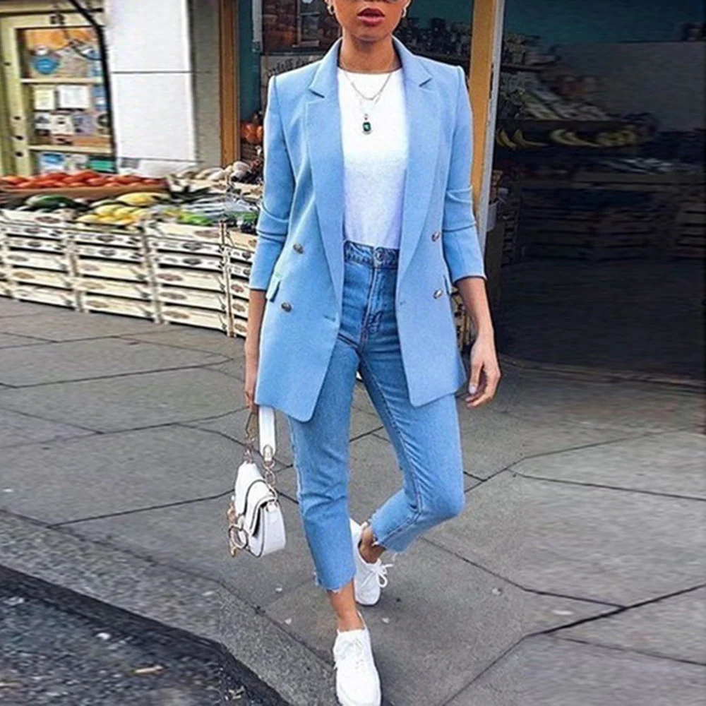 sweat suits women Women's Blazer Casual Long Sleeve Blazers Open Front Lapel Cardigan Blazer Jacket Suit Lady Office Overcoat Formal Blazers white pant suit set