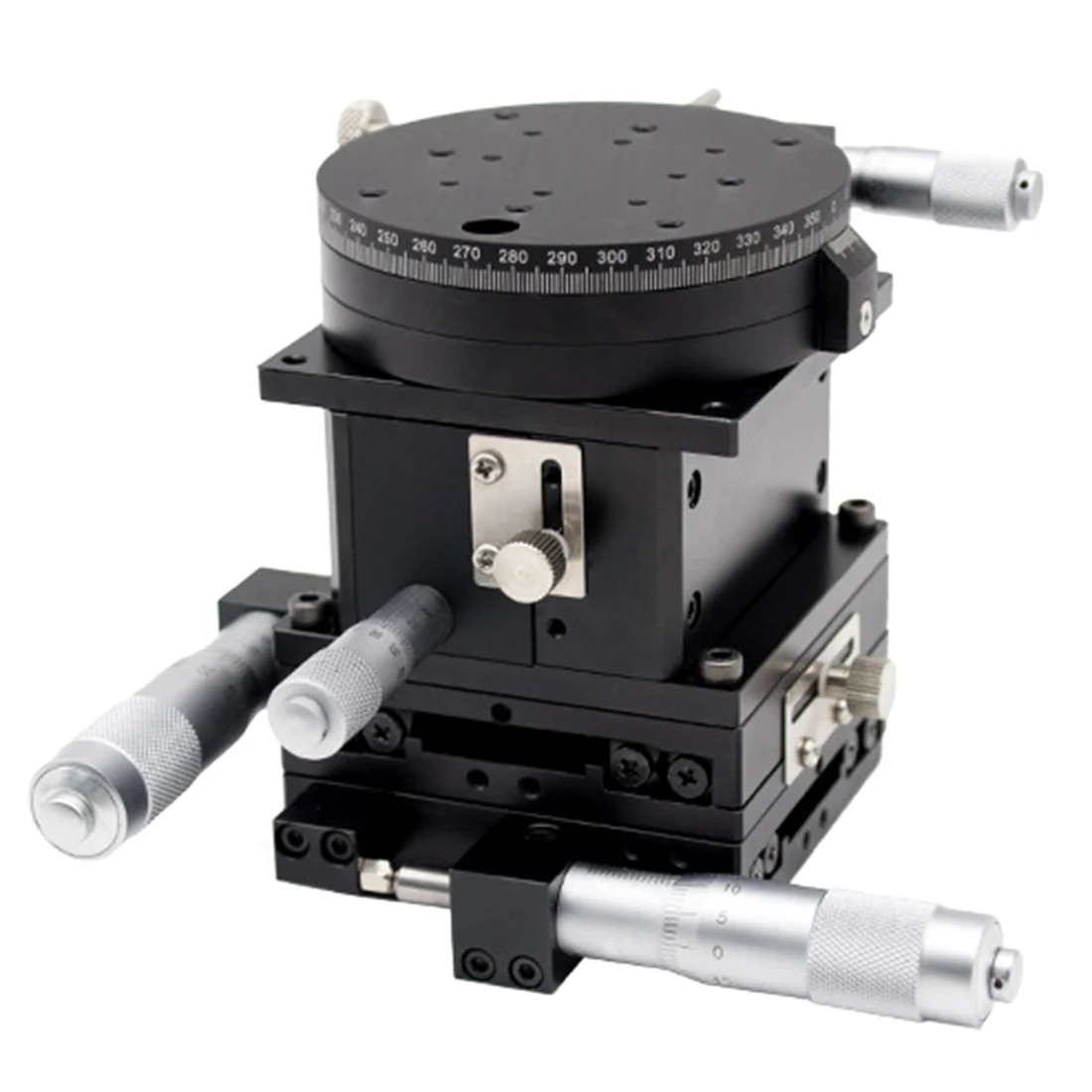 

80 x 80mm XYZR 4-Axis Trimming Platform 39.2N Double Cross Roller Guide Manual Linear Stage Bearing Tuning Sliding Table