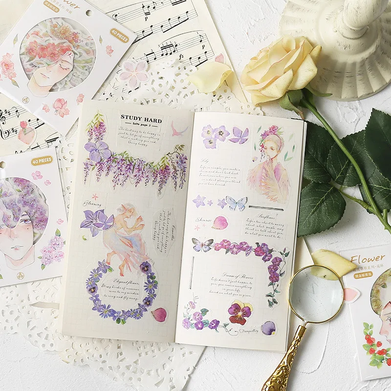 

Flowers grass Series Cute Sticker Custom paper Stickers Diary Stationary Flakes Scrapbook DIY Decorative Label