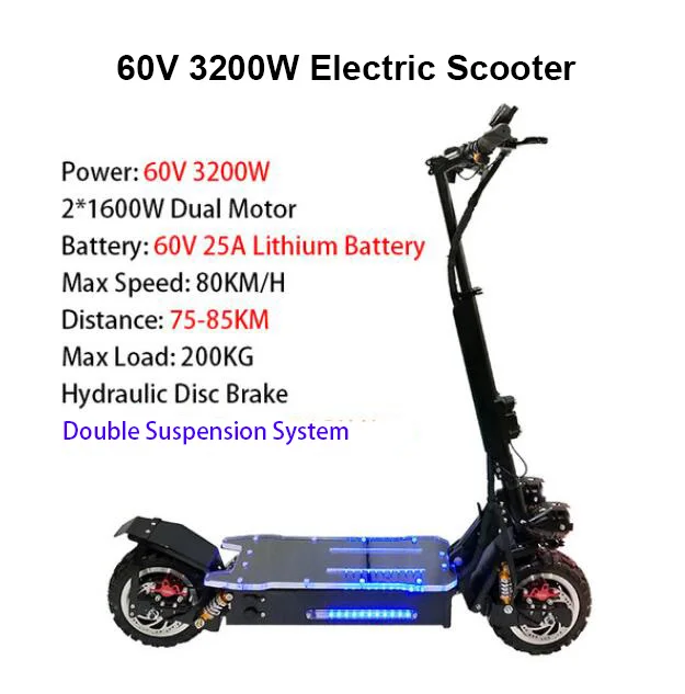 Нет налога 80 км/ч Электрический скутер 60 в 3200 Вт мощный электродвигатель 30A samsung батарея 11 ''E скутер скейтборд длинный Ховерборд - Цвет: 3200W 60V25AH