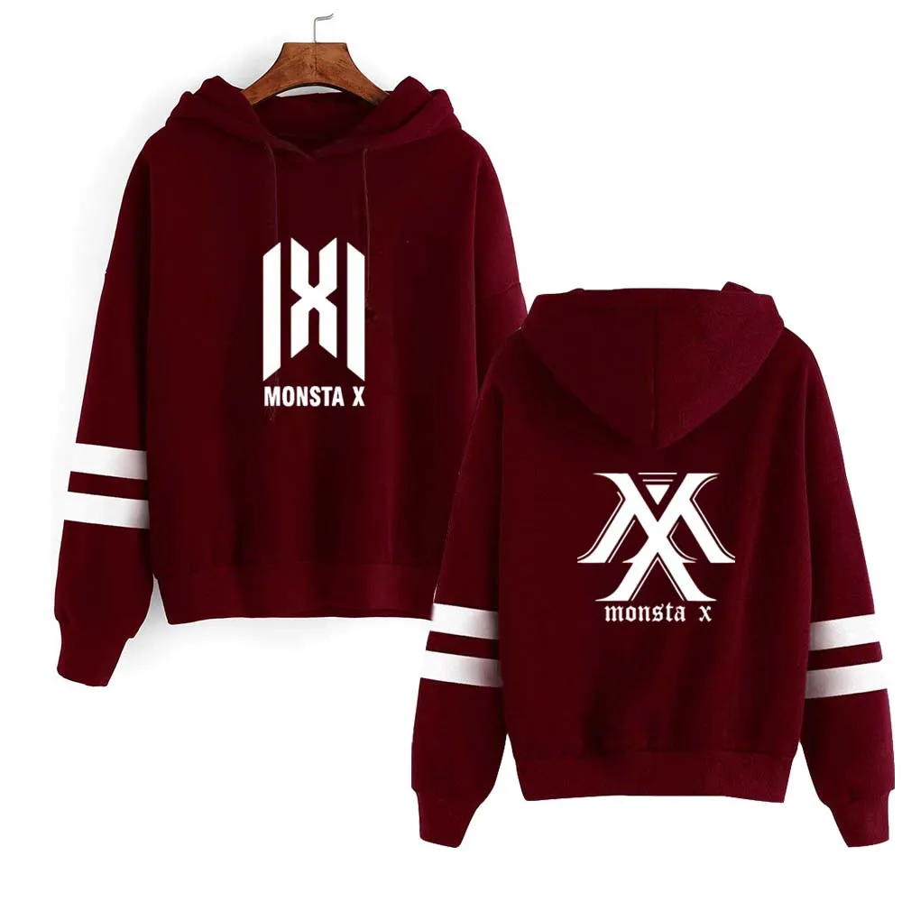 Новые корейские модные толстовки с капюшоном Kpop MONSTA X пуловеры женские Топы