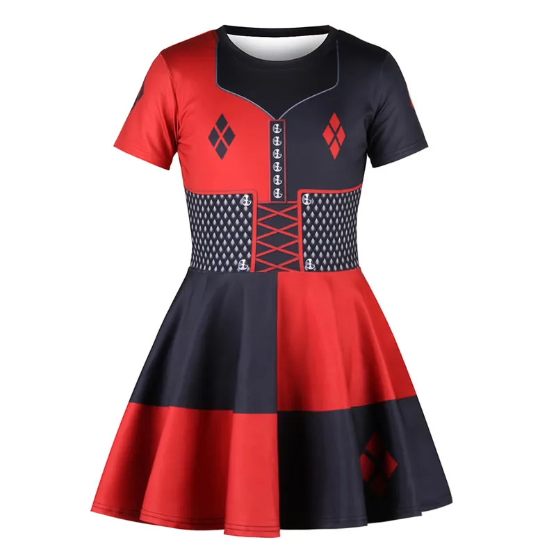 Харли Куинн косплей платье Дети Хэллоуин вечерние костюмы для малышей единорог Радуга принцесса платье Капитан Америка Одежда - Цвет: Harley Quinn Dress 1
