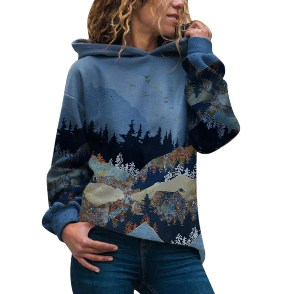 

Autumn Long Sleeve Print Hoodies Women 2020 Winter Pullovers Woman Casual daily Hooded Clothes for Women Natural Scenery D30