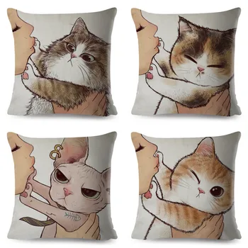 

BV01091 Funny ove Kiss Cute Cat Pillows Cases for Sofa Home Car Cushion Cover Pillow Covers Decor 45x45cm