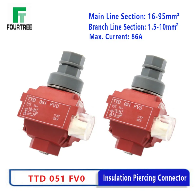 1Pcs Insulation Piercing Clamp No-Peeling Cable Quick Splitter Connector Sicam Fire Prevention Flame Retardant TTD 051 FVO Red |