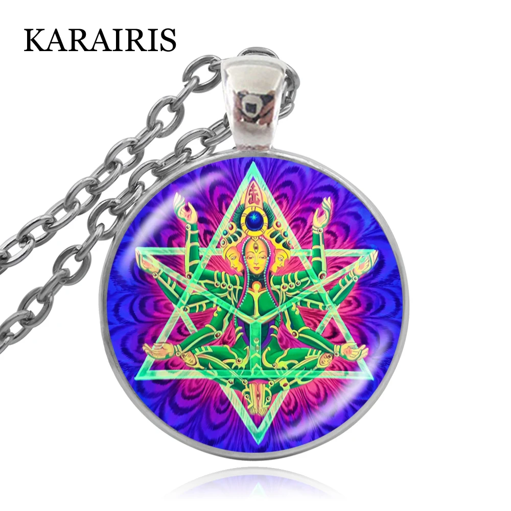 

KARAIRIS Chakra Reiki Healing Necklace Buddha Yoga Meditation Pendant Spiritual Om Symbol Hope Jewelry Chain Statement Necklace