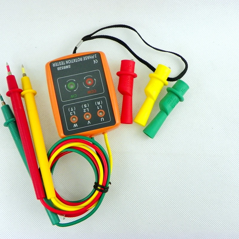 SM852B Phase Sequence Tester Indicator 3 Phase Rotation Tester Digital Phase Indicator Detector LED Meter 60V~600VAC Buzzer Bag 3