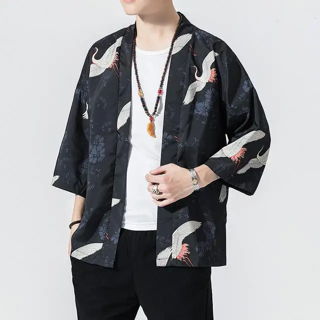 Халат журавля японское кимоно платье для мужчин& wo для мужчин свободный солнцезащитный кардиган китайский Ele мужчин t Хан фу кимоно Haori плюс размер 5XL - Цвет: MenB 5