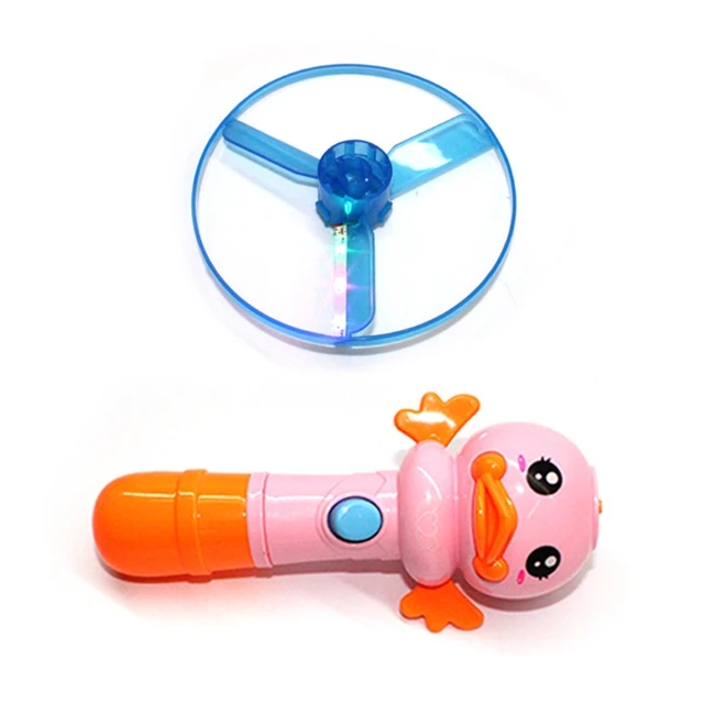 Kids Baby Fun Glowing Toy Colorful Flashing Ejection Flying Disc with Cute Duck Shape Switch Stick Children Outdoor Luminous Toy 5