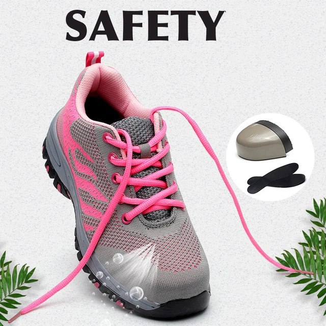 Chaussures de sécurité roses avec embout en acier pour femmes et