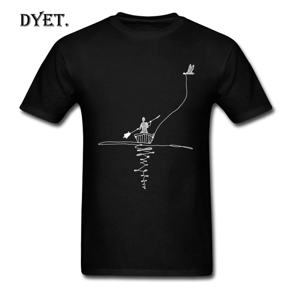 2018 Man Bird Canoe Print T Shirt Men Black White Simple Design T-shirts Short Sleeve No Fade Fit Cotton Tops For BF |