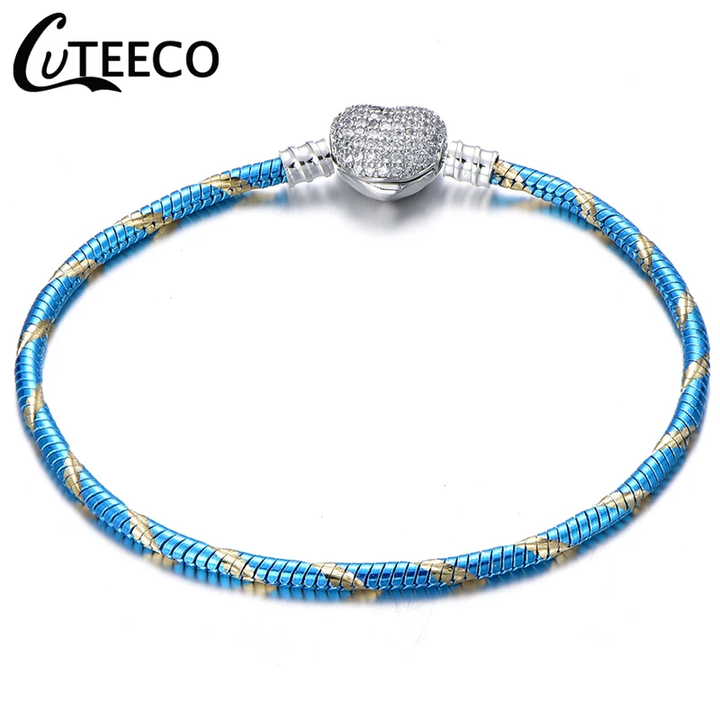 CUTEECO новые серебряные браслеты в форме сердца для женщин 17 см-21 см брендовый браслет ювелирных изделий