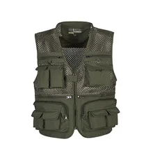 Hiking Vest Jackets Fishing-Vests Multi-Pocket Photography Army-Green Outdoor Mesh Breathable