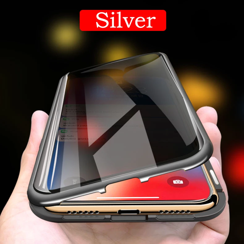 Новое металлическое магнитное закаленное стекло чехол для телефона с защитой магнита для Iphone XR XS MAX X 8 7 Plus - Цвет: silver