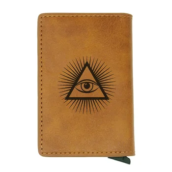 

Vintage Classic Masonic Eye of Providence Rfid Credit Card Holder Anti-Theft Automatic Wallet Card Case Men Mini Leather Purse