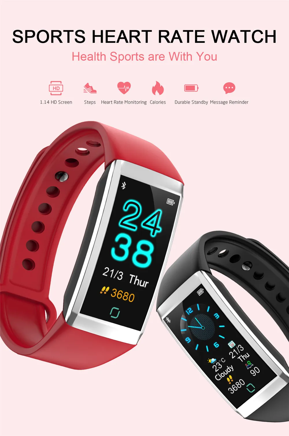 Kaimorui Smart Bracelet Heart Rate Monitor Blood pressure Pedometer Watch Fitness Tracker TD19 Smart Band Wtch For Android Ios