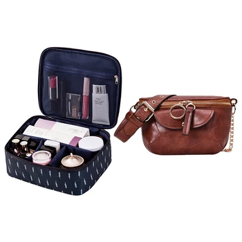 

1 Pcs Cosmetic Bag Beautician Storage Bags & 1 Pcs Pu Messenger Bag Chest Bag Shoulder Bag Chest Bag Waist Bag