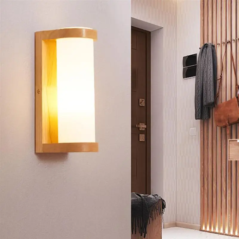 LED Bedside Lamp Hotel Balcony Corridor Wall Light Wooden Wall Mounted For Home Hotel(Single Head Style 7W LED Warm Light Bulb