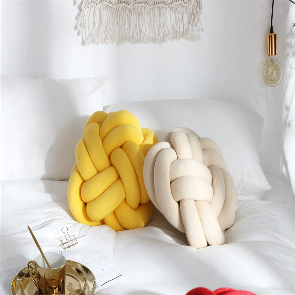 Цветная теплая подушка в нордическом стиле подушечка в форме шарика Подушка с узлом сплошной цвет детский успокаивающий куклы для сна Мягкие Детские Взрослые украшения для спальни