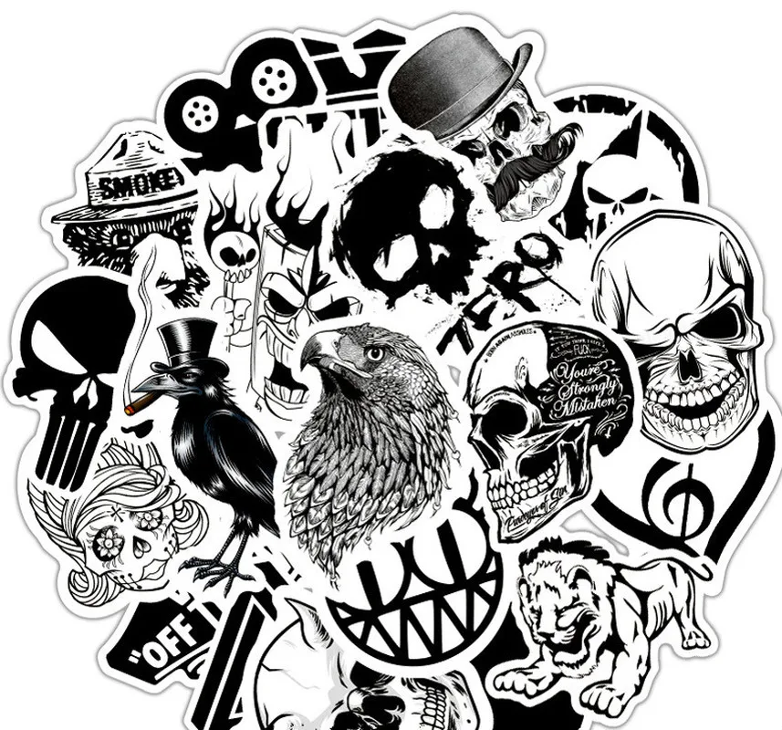 Details about   50Pcs Black White Gothic Horror Punk Rock Graffiti Sticker for Laptop Skateboard 