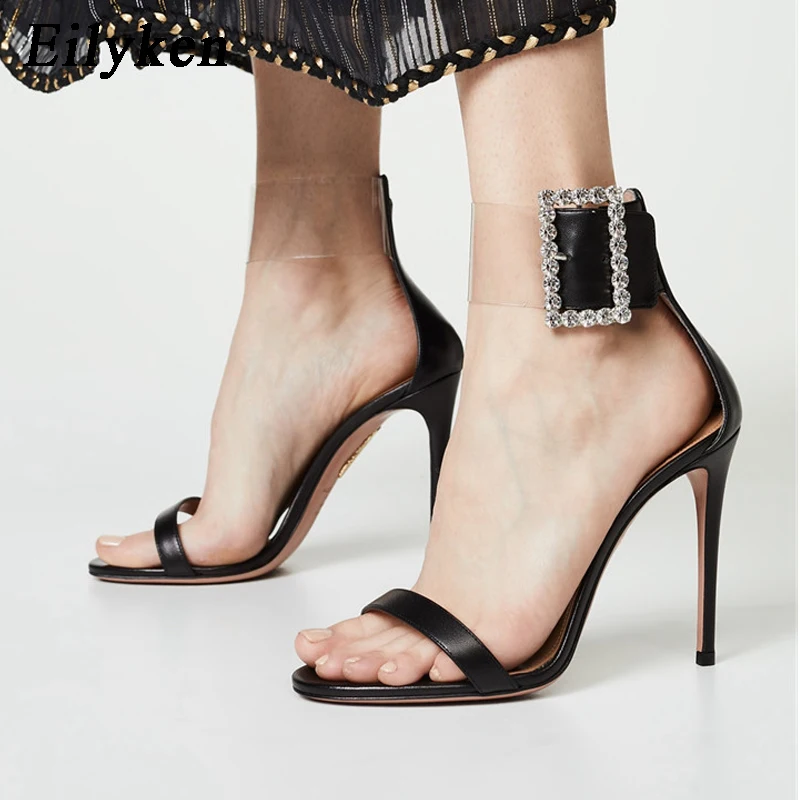 

Eilyken Woman Thin High Heel Buckle Diamond Gladiator Sandals Fashion Rhinestone Summer Sexy Open Toe Party Dress Shoes Size 42