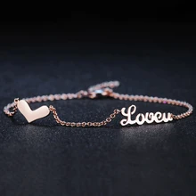 Двойная ярмарка ЛЮБОВЬ U романтические звенья цепи браслеты розовое золото цвет сердце кристалл ювелирные изделия для женщин обручение DFH223