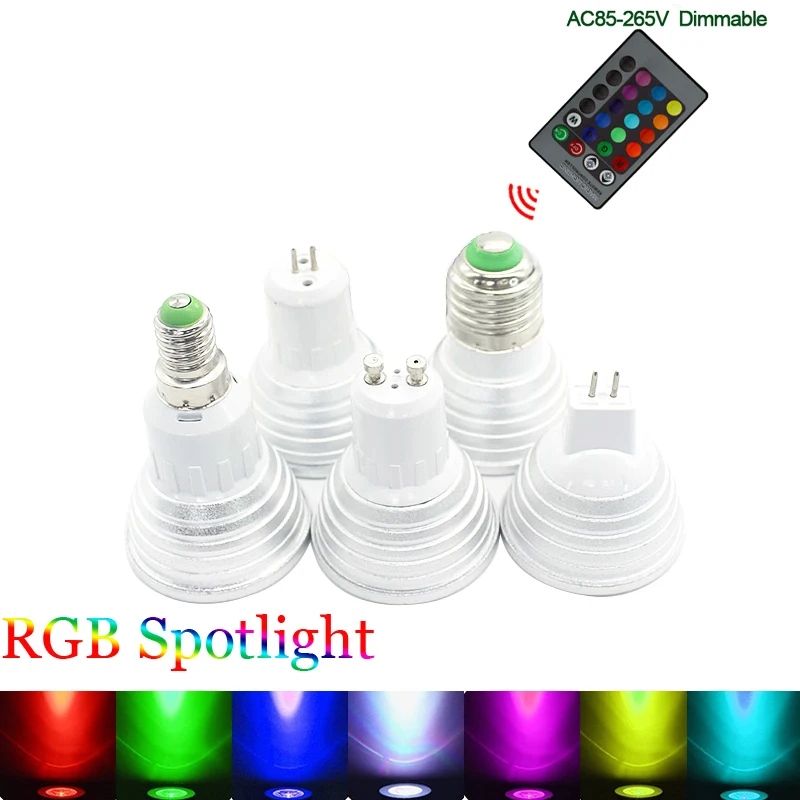 

110V 220V E27 E14 RGB LED Bulb Lights GU10 5W RGB Lampada Changeable Colorful RGBW LED Lamp With IR Remote Control+Memory Mode