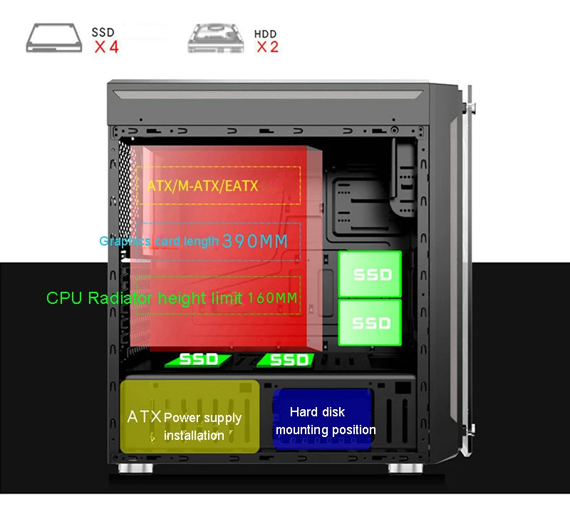 452*208*495 мм E-ATX diy игровой компьютер PC чехол боковая прозрачная стеклянная панель водяное охлаждение настольный корпус основной рамы