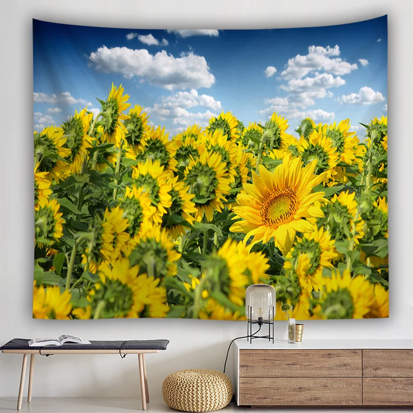 

Wall Hanging Polyester Tapestry Travel Camping Mat Sunflower Printing Pattern Yoga Pad Sleeping Carpet Beach Blanket