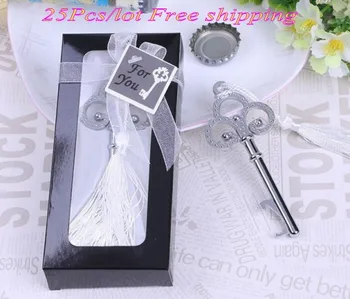 

(25 Pieces/lot) Chrome wedding and event party favors of Key to My Heart Collection key design bottle opener for bridal showers