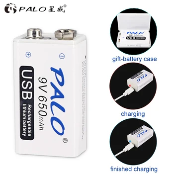 

PALO 9V 6F22 650mAh Li-ion Rechargeable Battery Micro USB Batteries 9v lithium for multimeter,microphone,toy,remote control KTV