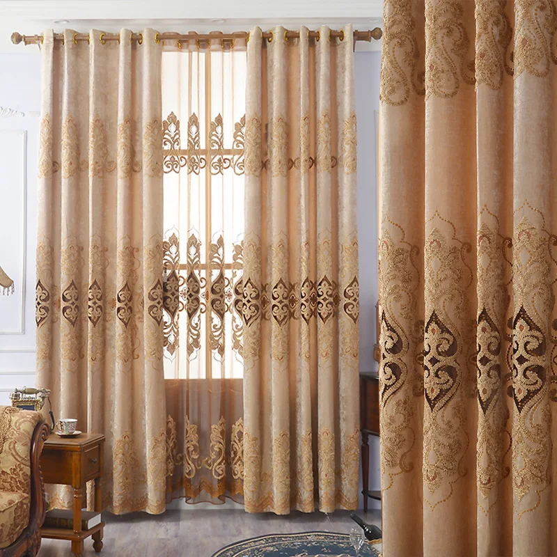 

European Embroidery Rope Embroidery with High Shade Curtains for Living Dining Room Bedroom.