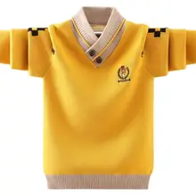 Children sweater 3-17T kids winter warm jacket baby boys pullovers long sleeve knitted velvet turtleneck fit shirt collar outfit