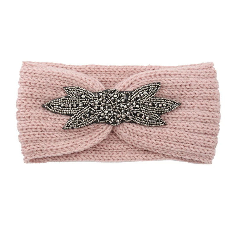 light pink 1 шт., женские трикотажные повязки со стразами, зимние теплые вязаные повязки для волос, повязка на голову, широкая вязаная повязка на голову, аксессуары для волос - Цвет: light pink