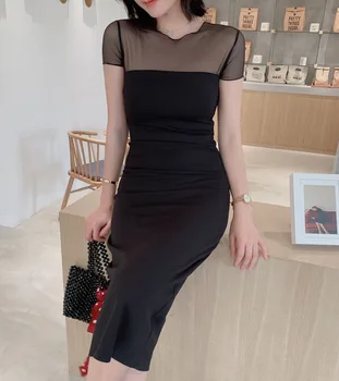 

Summer Dress Sexy Sheath Striped Beach Gray Dress O-Neck Elegant Party Dresses Short sleeve