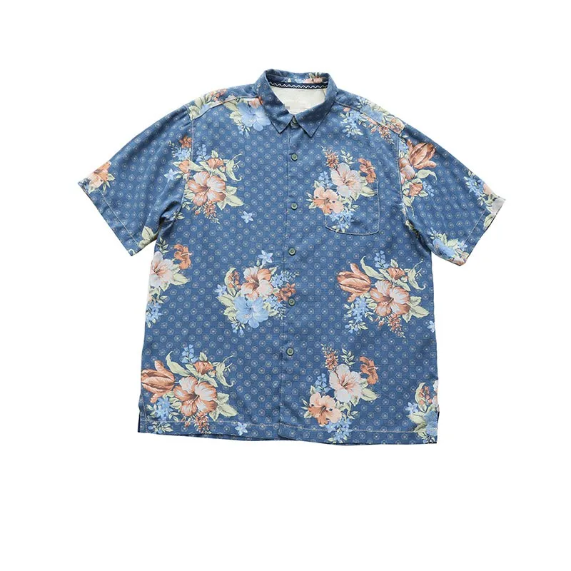 Tencel Мужская Роскошная Одежда гавайская рубашка с коротким рукавом с принтом большой размер США для отдыха