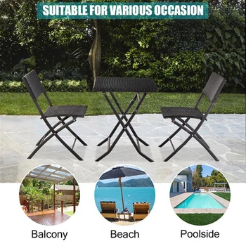 

Foldable Aluminium Outdoor Oshion Folding Rattan Chair Desk Three-Piece Square Table-Brown