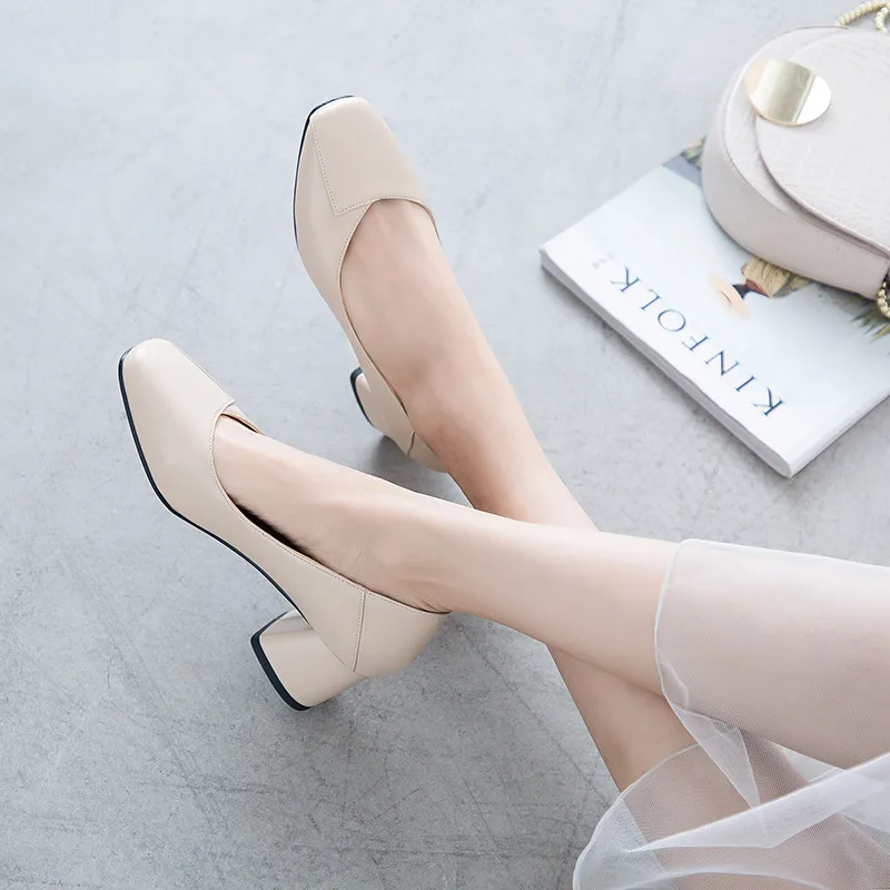 

Spring and autumn fashion wild high-heeled shoes / Square Toe / solid color / shallow mouth / comfortable women's high heels