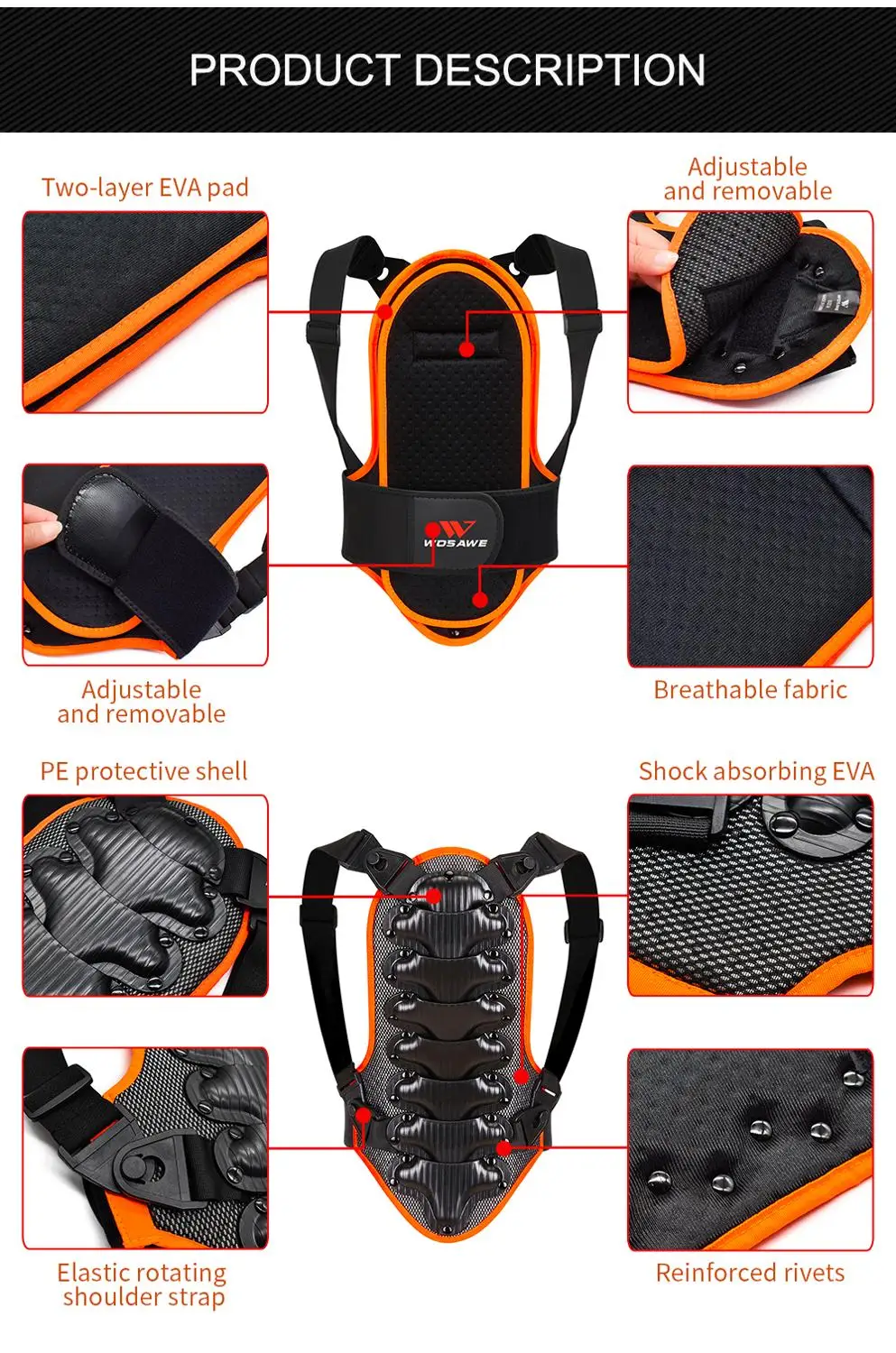 WOSAWE Boys Girls Back Support Body Armor Waist Protection Motorcycle Protector Shock Resistant Children Sport Armor S M L