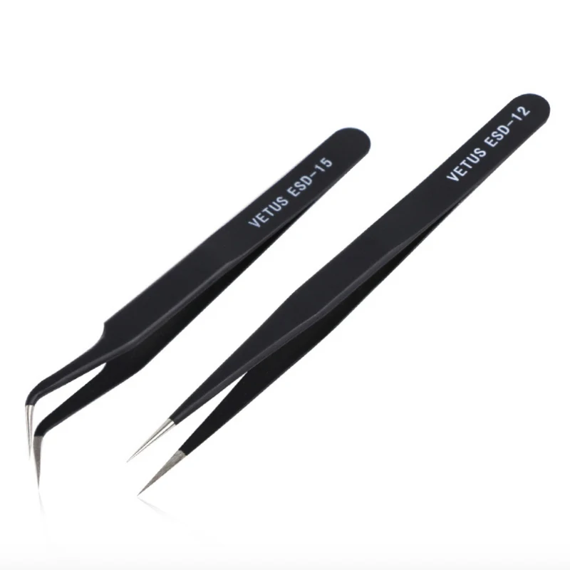 MYBORMULA 1pcs Straight Curved Antistatic Tweezer black Coated