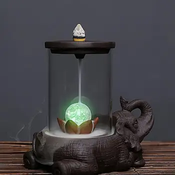 

Elephant Shape Purple Clay Backflow Incense Burner Household Incense Burner Aromatherapy Decoration Incense Holder With Lamp
