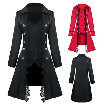 

Adult medieval Women Vintage Victorian Costume jacket Double Breasted Lace Trench Jacket Slim Steampunk Vest Coat For Ladies