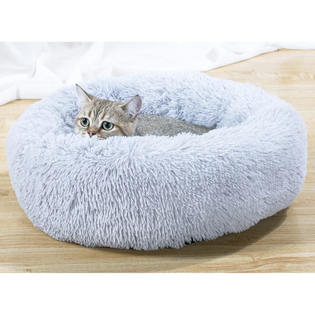 SIZE-S Пончик кошка кровать, искусственный мех собака кровати для средних и мелких собак-самостоятельное согревание Крытая круглая подушка обнимашка - Цвет: SIZE-S