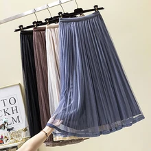 Винтажная Новая тонкая сексуальная трапециевидная сетка пэчворк бархат осень миди Длинная зимняя юбка Женская высокая талия Повседневная элегантная плиссированная юбка