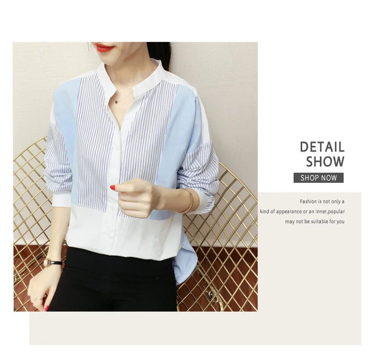 Blusas mujer de moda, женские офисные топы с v-образным вырезом, блузка, женская шифоновая блузка в полоску с длинным рукавом, женские рубашки, женские топы C377