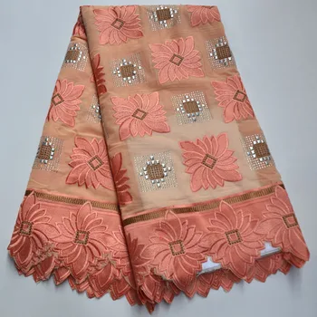 

Peach Nigerian African Lace Fabric Embroiderey Punch Cotton Swiss Voile Lace In Switzerland For Wedding Party Dress Sew TG4-74