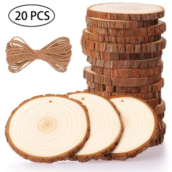 

20PC Round Wood Slices Christmas Tree Decoration for DIY Painting Unfinished Predrilled with Hole Wooden Circles Dropshipping